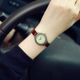 Rome Vintage Small Dial Women Quartz Watch Leather Strap Ladies Slim Wristwatch